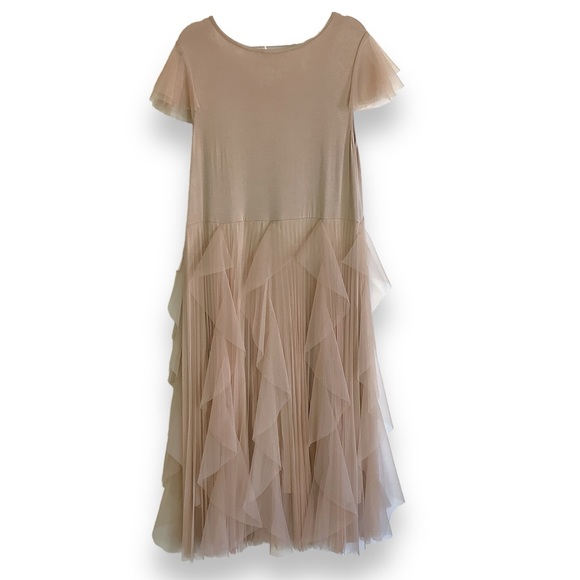 Malissa J. Dress Neutral Tan Beige Nude Tool Shortsleeved Maxi Balletcore Size M - Picture 2 of 10
